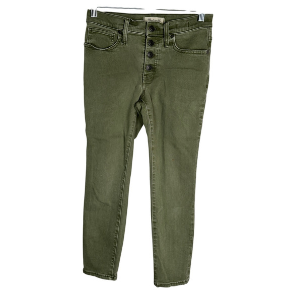 Madewell 26P Mid-Rise Skinny Cropped Jeans Button Front Stretch Denim Army Green - Picture 2 of 9